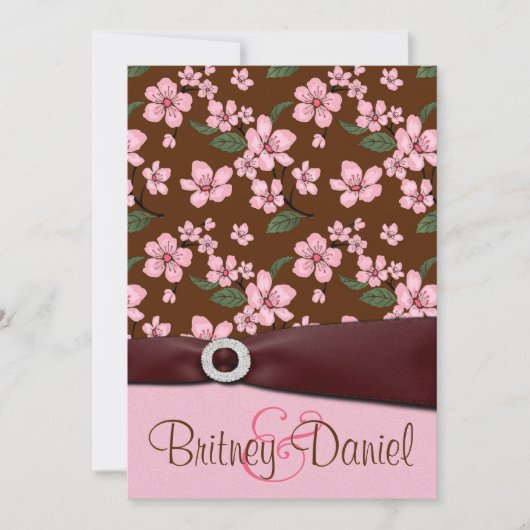 Roze Cherry Blossom Wedding Invitations Kaart (Voorkant)