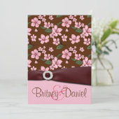 Roze Cherry Blossom Wedding Invitations Kaart (Staand voorkant)