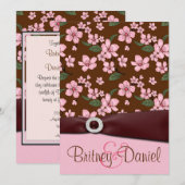 Roze Cherry Blossom Wedding Invitations Kaart (Voorkant / Achterkant)