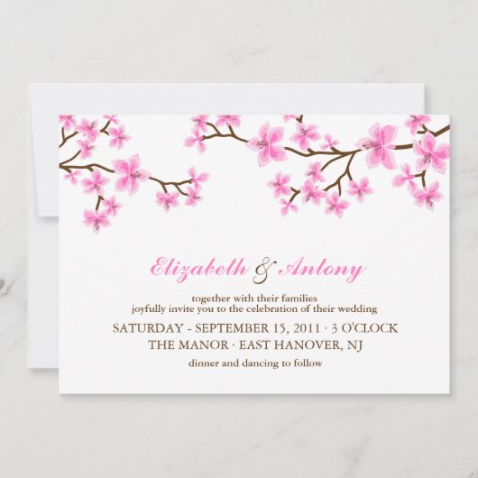 Roze Cherry Blossom Wedding Kaart (Voorkant)