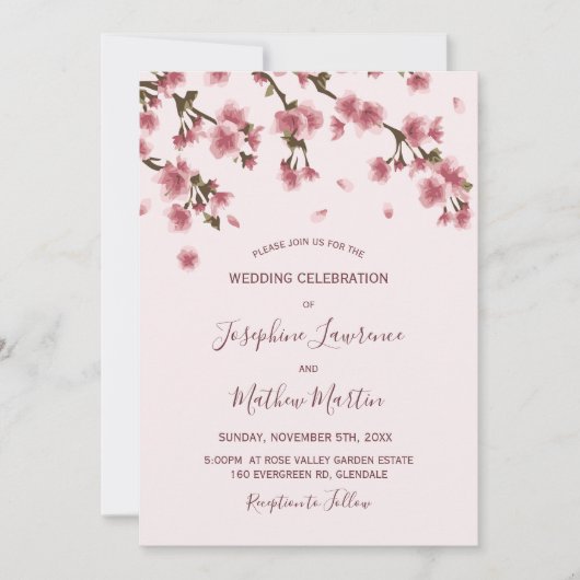 Roze Cherry Blossom Wedding Kaart (Voorkant)