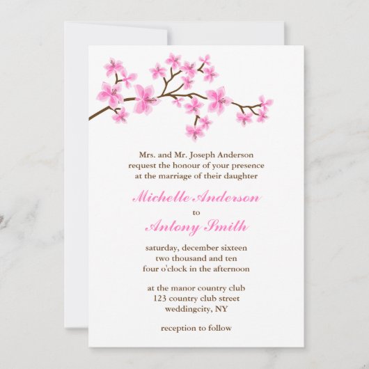 Roze Cherry Blossom Wedding Kaart (Voorkant)