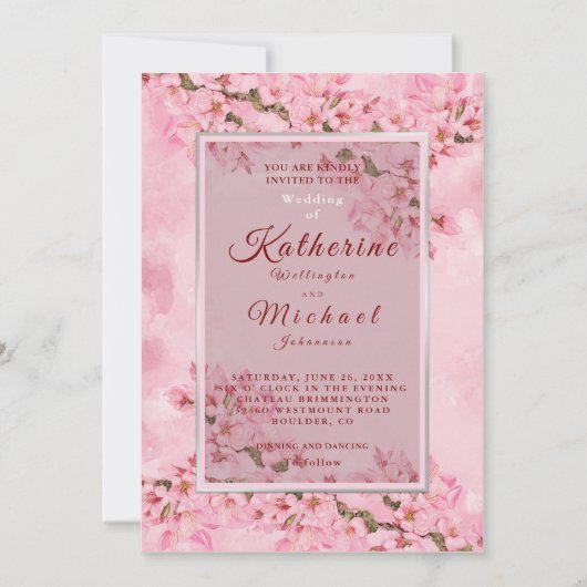 Roze Cherry Blossom Wedding Kaart (Voorkant)