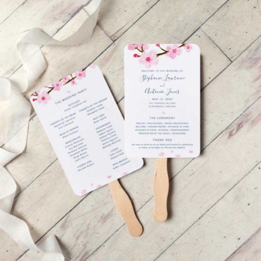 Roze Cherry Blossom Wedding Program Hand Fan Handwaaier