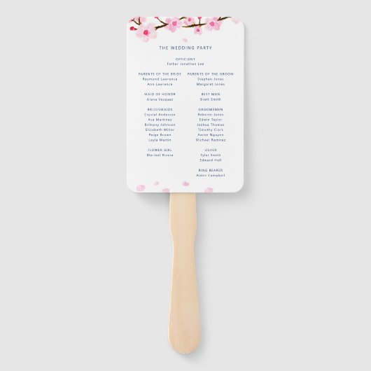 Roze Cherry Blossom Wedding Program Hand Fan Handwaaier (Achterkant)
