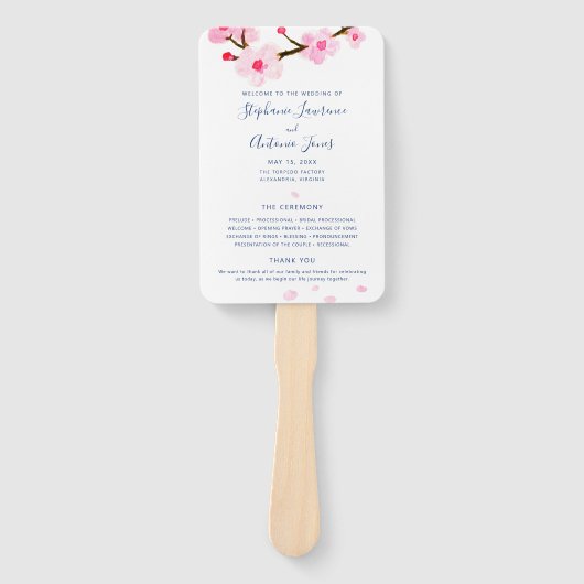 Roze Cherry Blossom Wedding Program Hand Fan Handwaaier (Voorkant)