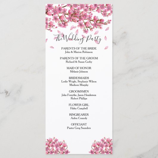 Roze Cherry Blossom Wedding Programmakaart (Achterkant)