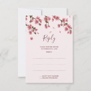 Roze Cherry Blossom Wedding Reply Kaarten RSVP Kaartje