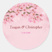 Roze Cherry Blossom Wedding Ronde Sticker (Voorkant)