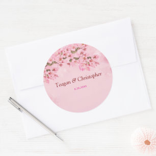 Roze Cherry Blossom Wedding Ronde Sticker