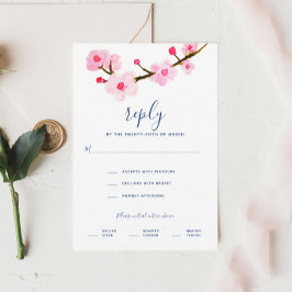 Roze Cherry Blossom Wedding RSVP Kaartje