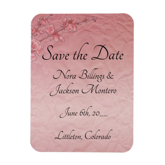 Roze Cherry Blossom Wedding Save the Date Kaart Magneet (Verticaal)