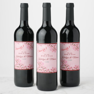 Roze Cherry Blossom Wedding Wijn Etiket