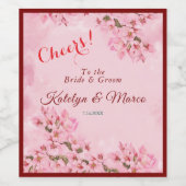 Roze Cherry Blossom Wedding Wijn Etiket (Enkel label)