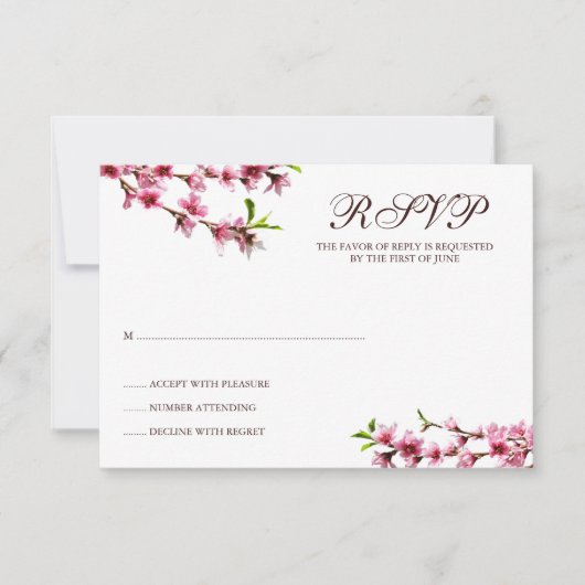 Roze Cherry Blossom White Response Card RSVP Kaartje (Voorkant)