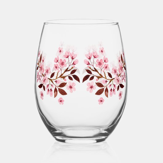 Roze Cherry Blossom Wijnglas Zonder Voet (Voorkant)