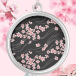 Roze Cherry Blossom Zilver Vergulden Ketting<br><div class="desc">Roze Cherry Blossom op Black - een groot cadeau voor haar</div>