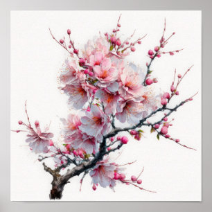 Roze Cherry Blossoms Bloemen Art Print Poster