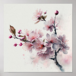 Roze Cherry Blossoms Bloemen Art Print Poster