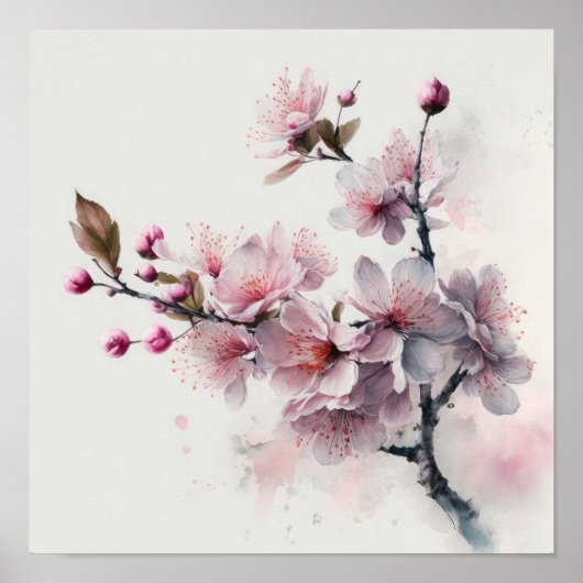 Roze Cherry Blossoms Bloemen Art Print Poster (Voorkant)