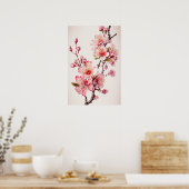 Roze Cherry Blossoms Bloemen Art Print Poster (Keuken)