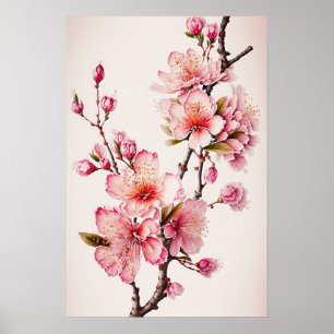 Roze Cherry Blossoms Bloemen Art Print Poster