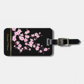 Roze Cherry Blossoms Floral Black  Lug Bagagelabel (Voorkant horizontaal)