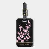 Roze Cherry Blossoms Floral Black  Lug Bagagelabel (Voorkant verticaal)