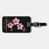 Roze Cherry Blossoms Floral Black  Lug Bagagelabel (Voorkant horizontaal)