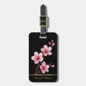 Roze Cherry Blossoms Floral Black  Lug Bagagelabel (Voorkant verticaal)