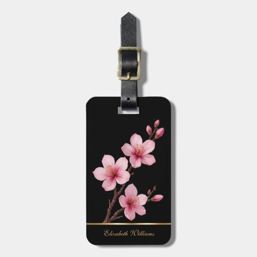 Roze Cherry Blossoms Floral Black  Lug Bagagelabel (Voorkant verticaal)