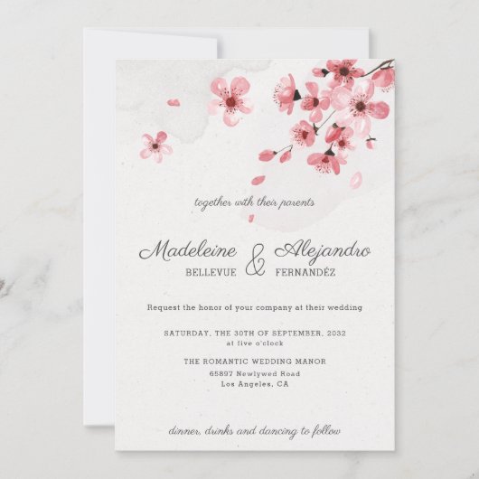 Roze Cherry Blossoms florale romantische bruiloft Kaart (Voorkant)