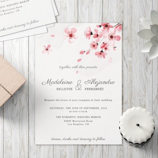 Roze Cherry Blossoms florale romantische bruiloft Kaart