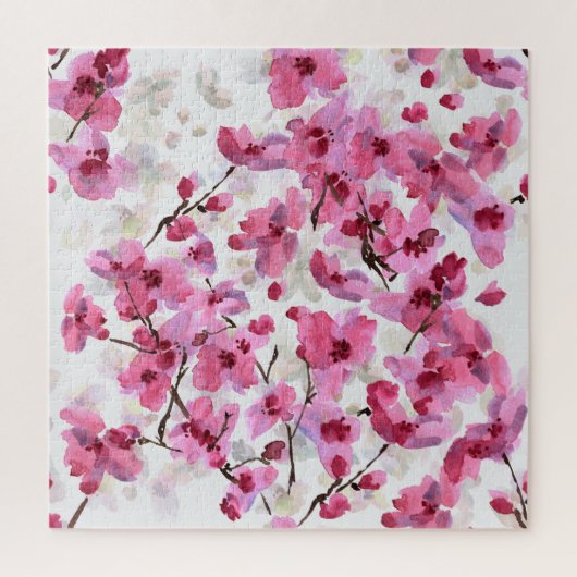 Roze Cherry Blossoms Waterverf Naadloos. Legpuzzel (Verticaal)