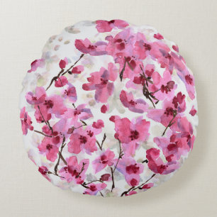 Roze Cherry Blossoms Waterverf Naadloos. Rond Kussen