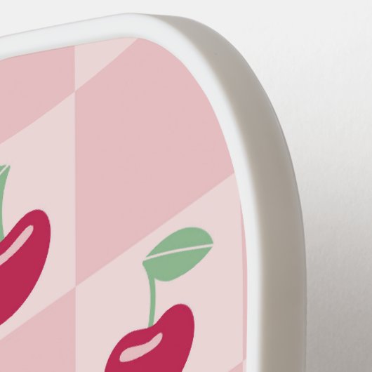 Roze Cherry Checkerboard Schattige Coquette Pickleball Paddle (Links Detail)