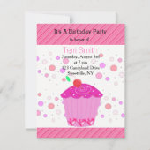 Roze Cherry Cupcake Birthday Uitnodiging (Voorkant)