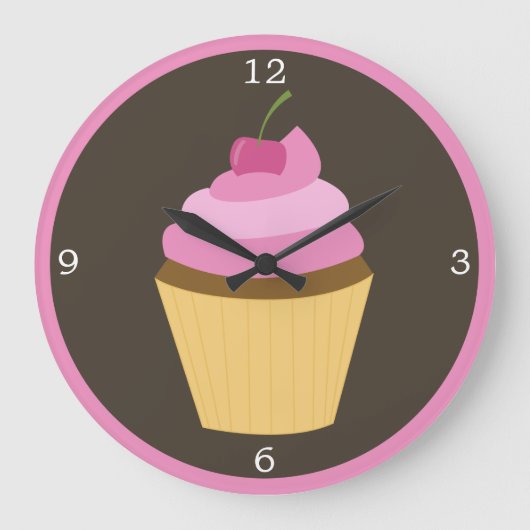 Roze Cherry Cupcake Grote Klok (Voorkant)