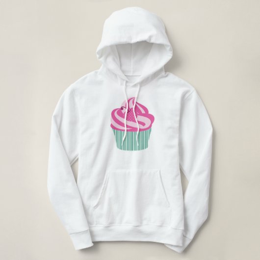 Roze Cherry Cupcake met groene strepen Hoodie (Design voorkant)