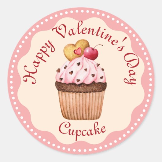 Roze Cherry Cupcake Ronde Sticker (Voorkant)