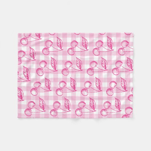 Roze Cherry esthetische Coquette Fleece Deken (Voorkant (Horizontaal))