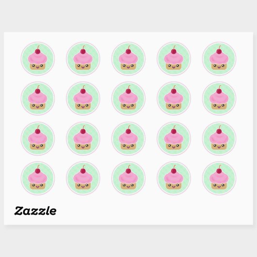 Roze Cherry Kawaii Cupcake Stickers (Vel)