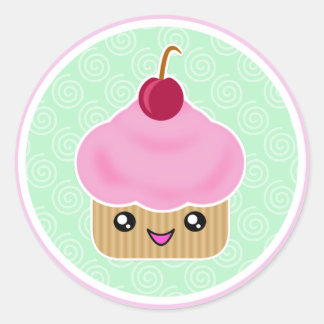 Roze Cherry Kawaii Cupcake Stickers