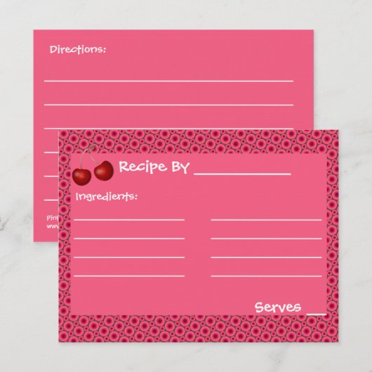 Roze Cherry Mod Recipe Cards Sjabloon Briefkaart (Voorkant / Achterkant)