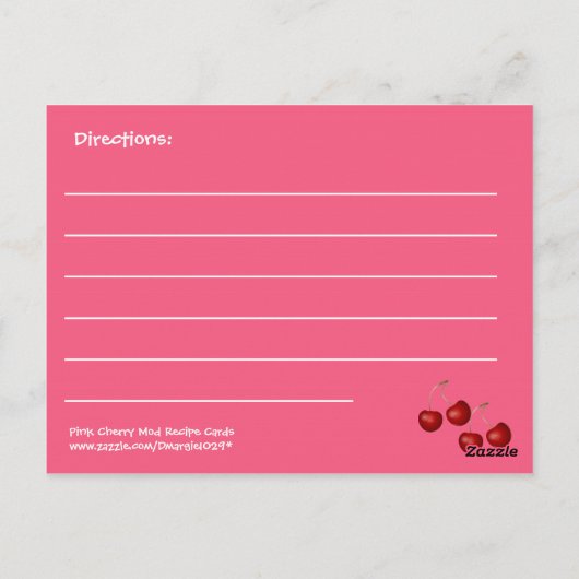 Roze Cherry Mod Recipe Cards Sjabloon Briefkaart (Achterkant)