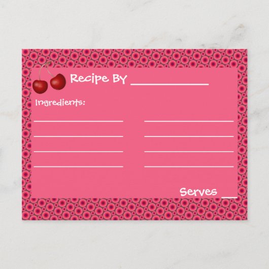 Roze Cherry Mod Recipe Cards Sjabloon Briefkaart (Voorkant)