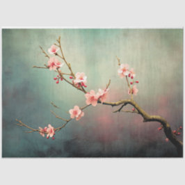 Roze CherryBlossom Tree Branch Turquoise Green Sky Tissuepapier