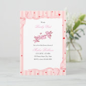 Roze Cherub Bearly Wait Baby Shower Uitnodiging (Staand voorkant)