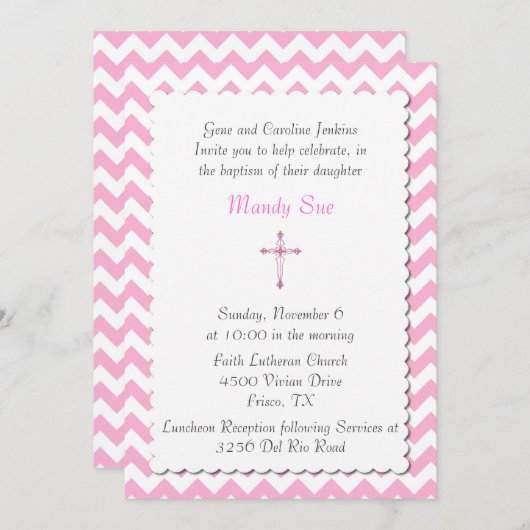 Roze Chevron Aangepaste Benaming Uitnodiging (Voorkant / Achterkant)