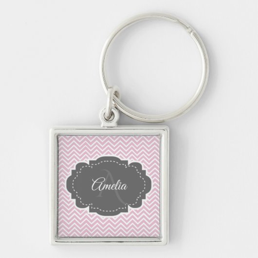 Roze Chevron Aangepaste Sleutelhanger Button (Voorkant)
